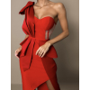 Červené koktailové šaty PERSEN na jedno rameno