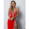 Červené spoločenské šaty HEKUBA s kamienkami