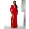 Červená dlhé elegantné šaty JOELLIAN s opaskom