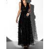 Černé dlouhé tylové šaty FOIDRA s flitry (Veľkosť M)