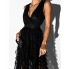 Černé dlouhé tylové šaty FOIDRA s flitry (Veľkosť M)