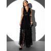 Černé dlouhé tylové šaty FOIDRA s flitry (Veľkosť M)