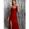 Červené trblietavé elegantné šaty MEYLAN s flitrami