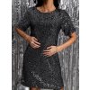Striebornočierne flitrované šaty NINONE s krátkym rukávom