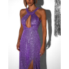 Fialové trblietavé dlhé šaty AROGANTISEL s flitrami