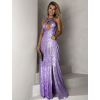 Fialové trblietavé dlhé šaty AROGANTISEL s flitrami