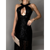 Čierne spoločenské dlhé šaty AROGANTISEL s flitrami