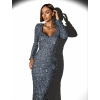 Šedé plesové trblietavé šaty HARUTO s flitrami