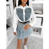 Bílá oversized košile MILIA s denim aplikací (Veľkosť ONESIZE)