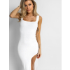 Biele basic úpletové midišaty ROBESINE s rázporkom
