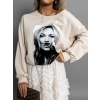 Béžová oversized mikina LINA s potiskem (Veľkosť ONESIZE)
