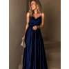 Tmavomodré dlhé elegantné šaty YASMINE s rázporkom