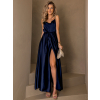 Tmavomodré dlhé elegantné šaty YASMINE s rázporkom