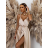 Béžové dlhé šaty FAIRYTALE s rázporkom
