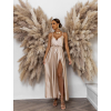 Béžové dlhé šaty FAIRYTALE s rázporkom