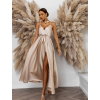 Béžové dlhé šaty FAIRYTALE s rázporkom