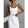 Biele midi šaty ANGELI s rázporkom a opaskom
