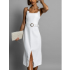 Biele midi šaty ANGELI s rázporkom a opaskom
