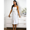 Biele midi šaty ANGELI s rázporkom a opaskom