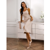 Béžové midi šaty ANGELI s rázporkom a opaskom