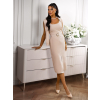 Béžové midi šaty ANGELI s rázporkom a opaskom