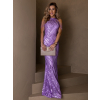 Fialové trblietavé plesové dlhé šaty KAVYLET
