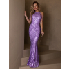 Fialové trblietavé plesové dlhé šaty KAVYLET