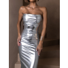 Strieborné metalické lesklé šaty SYED