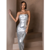 Strieborné metalické lesklé šaty SYED