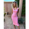 Ružové rebrované midi šaty LENES