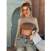 Béžový trblietavý sieťovaný crop top RALASAT s kamienkami