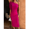 Fuchsiové elegantné šaty ROMANES na jedno rameno