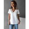 Bílé bavlněné zakladní  basic tričko MELAHAT s V výstřihem (Veľkosť ONESIZE)