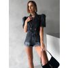 Černý denim krátký džínový overal CASALIE (Veľkosť M/L)