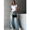 Modrozelené extra wide leg široké džíny AKIHIKO (Veľkosť L)