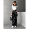 Čierne wide leg široké roztrhané džínsy FAUTEL