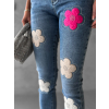 Modré skinny úzké elastické džíny TALIEN s květinami (Veľkosť L)