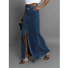 Modrá džínsová dlhá sukňa JANDRIS s rázporkom