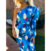 Modré dlouhé šaty KAROT na jedno rameno (Veľkosť ONESIZE)