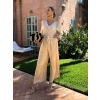 Béžový dlhý elegantný overal CEDRICEL s opaskom