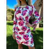 Bieloružové krátke kvetinové šaty YARMUR s dlhým rukávom