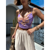 Fialový kvetovaný crop top ESLI
