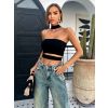 Černý stylový crop top BIRHANE (Veľkosť M/L)
