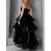 Čierne dlhé tylové šaty FREDOX s volánom