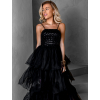 Čierne dlhé tylové šaty FREDOX s volánom