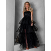Čierne dlhé tylové šaty FREDOX s volánom