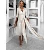 Béžové dlouhé společenské šaty AUTIS se zavazováním (Veľkosť ONESIZE)