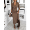 Hnedé dlhé elegantné šaty AUTIS so zaväzovaním