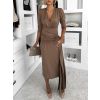 Hnědé dlouhé elegantní šaty AUTIS se zavazováním (Veľkosť ONESIZE)