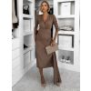 Hnědé dlouhé elegantní šaty AUTIS se zavazováním (Veľkosť ONESIZE)